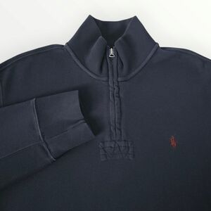 Polo Ralph Lauren Mens 1/4 Zip Navy Pullover Sweatshirt L Cotton Blend Mock Neck
